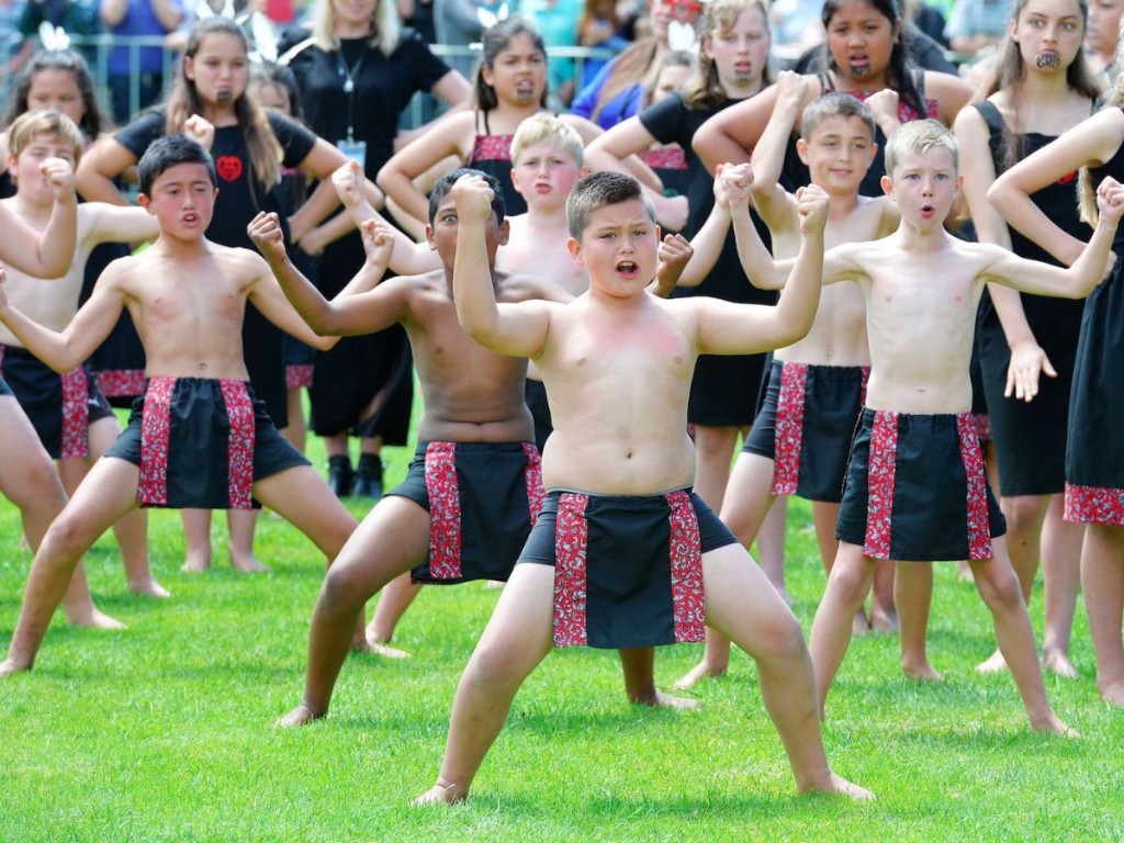 A group of school children perform their Haka for the Prince of Wales and Duchess of Cornwall at the Bukekura Park in New Plymouth, New Zealand. John Stillwell PA Archive/PA Images
