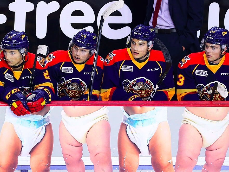 The Erie Otters ice hockey team sit on the bench during the first period of an OHL game against the Niagara IceDogs at the Meridian Centre on October 6, 2016 in St Catherine's, Ontario, Canada. Vaughn Ridley/Getty Images