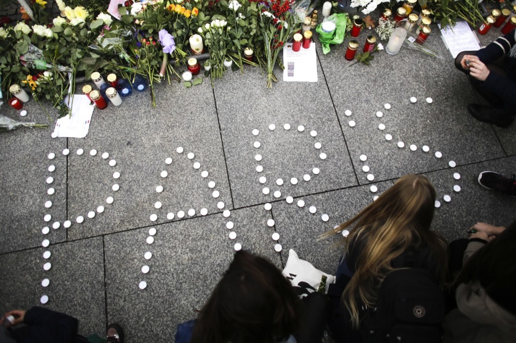 Candles in front of the French Embassy in Berlin.