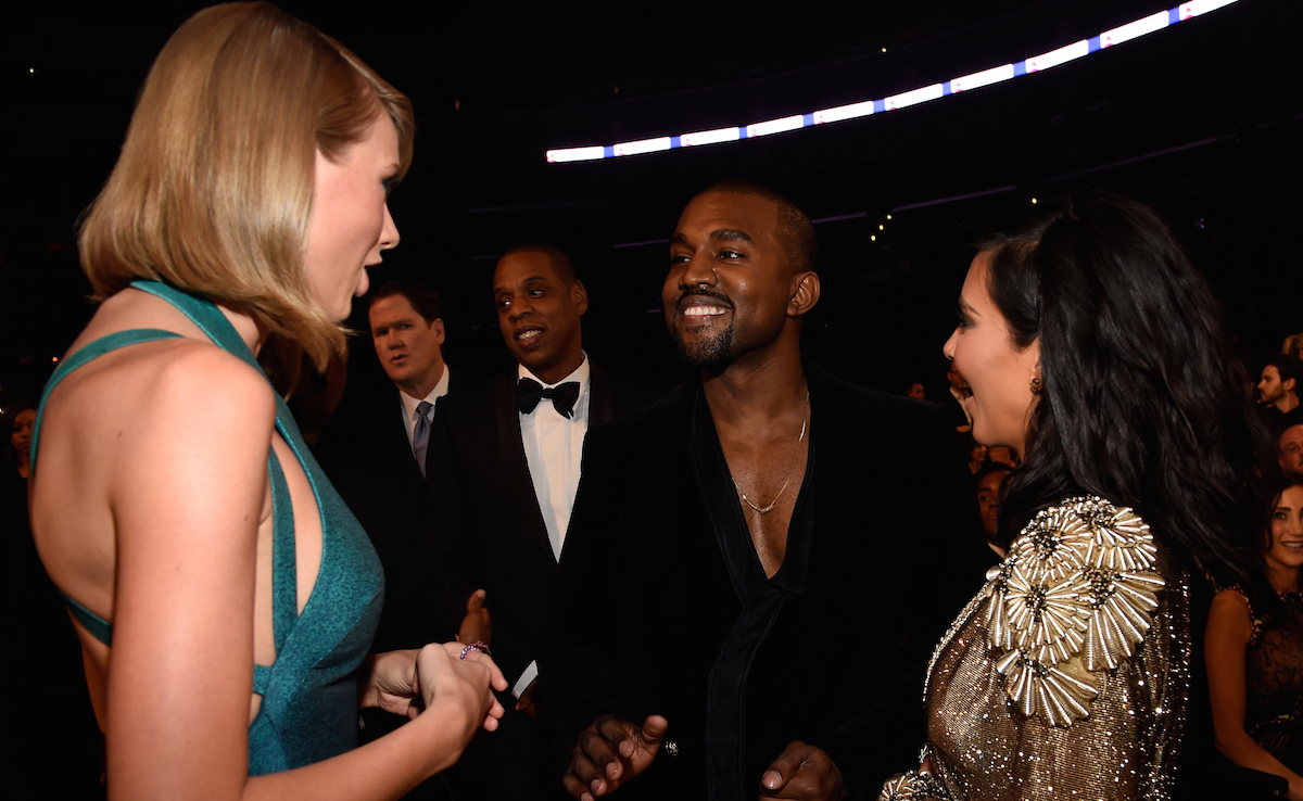 Taylor Swift, Jay Z, Kanye West and Kim Kardashian West attend The 57th Annual GRAMMY Awards at STAPLES Center on February 8, 2015 in Los Angeles, California. Kevin Mazur/WireImage