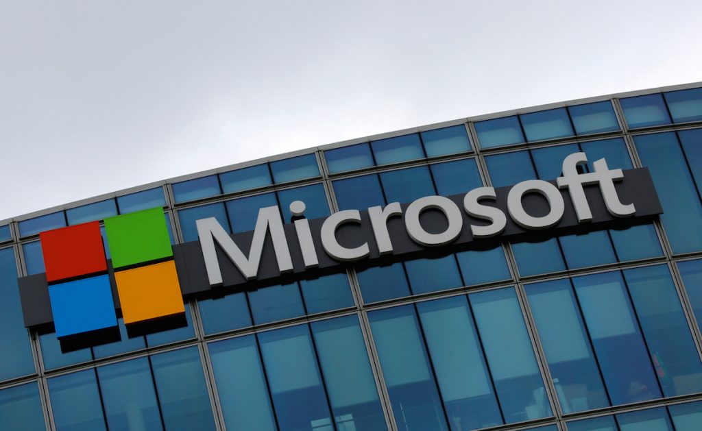 The logo of Microsoft is pictured in Issy-les-Moulineaux, France, August 8, 2016. REUTERS/Jacky Naegelen/File Photo
