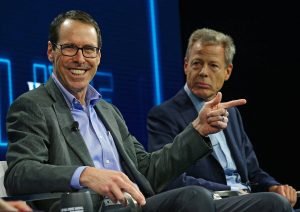AT&T CEO Randall Stephenson and Time Warner Inc CEO Jeff Bewkes at the WSJD Live conference, 2016. REUTERS/Mike Blake