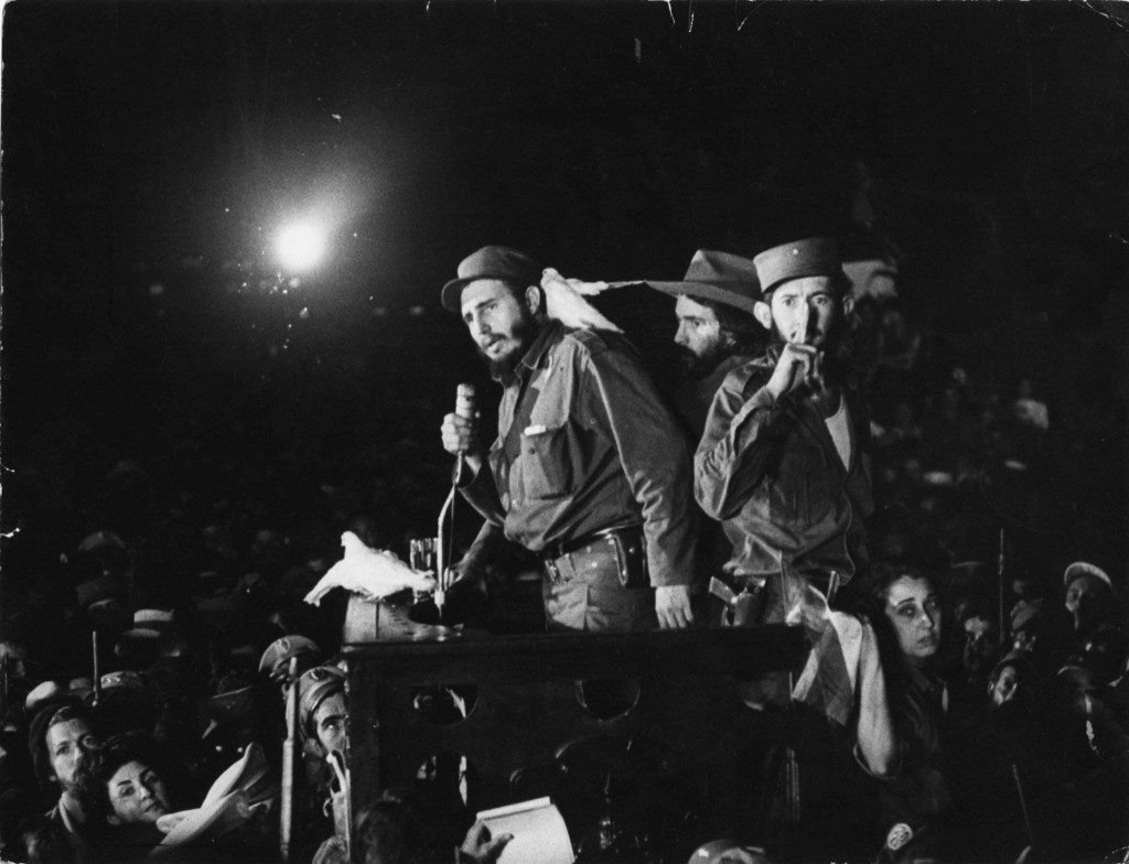 Cuban revolutionary leader Fidel Castro speaks to supporters Jan. 8, 1959 at the Batista military base. On Jan. 1, 1959, dictator President Fulgencio Batista fled the country and Castro's rebels took control. AP Photo