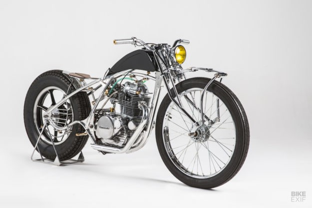 A Kawasaki bobber rises from the weeds