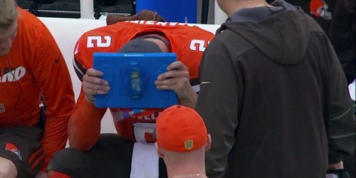Johnny Manziel smashed a Microsoft Surface tablet against his head after throwing an interception