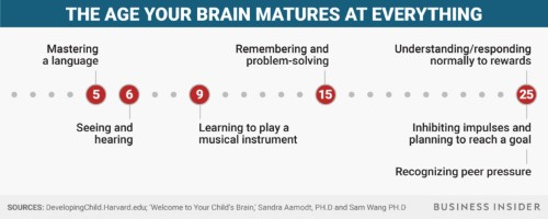 The age your brain matures at everything — it isn't even fully developed until age 25