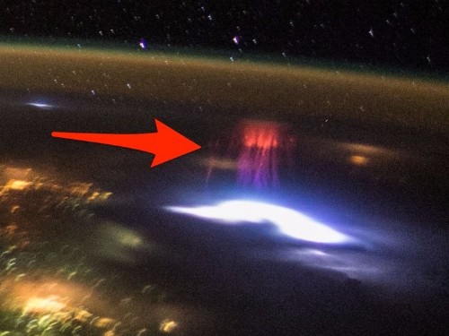 Astronauts in space have captured a rare image of a giant red sprite