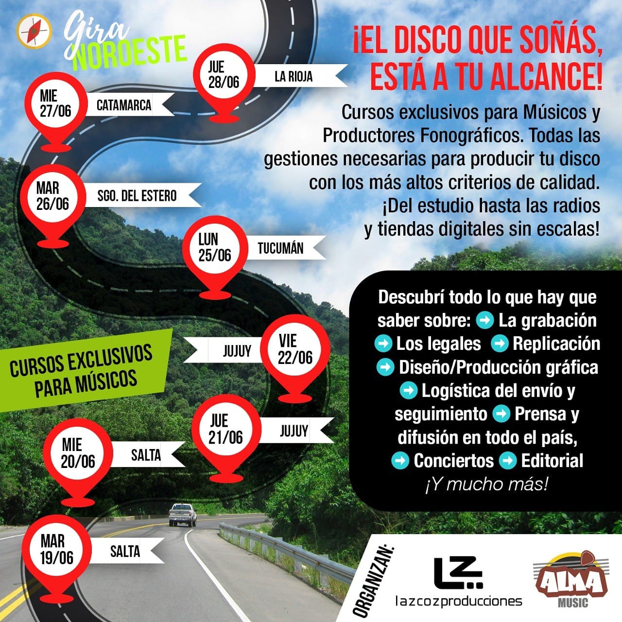 Atención a todo el NOA #Jujuy #Salta #Tucuman #Santiago #Catamarca #LaRioja Curso Gratuito “Tu Camino al disco” para #Músicos #Artistas #Productores #Instituciones #Fundaciones #Gremios Inscríbete Gratuitamente aquí: