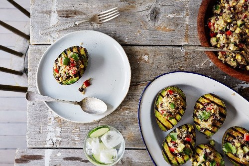 Grilled Avocado Halves with Quinoa and Black Bean Salad Recipe