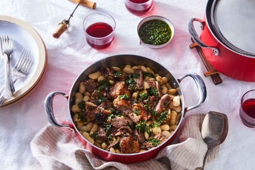 Fennel-Rubbed Roasted Pork Shoulder with White Beans & Herb Oil