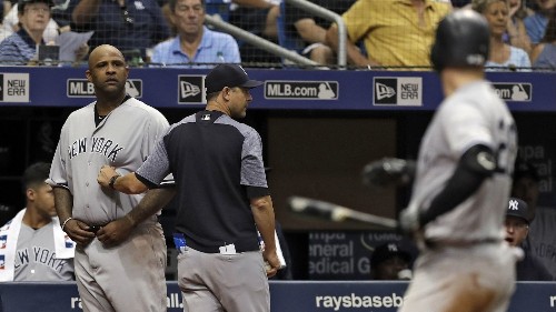 MLB: Yankees' CC Sabathia banned five games for hitting batter, appeals - Los Angeles Times