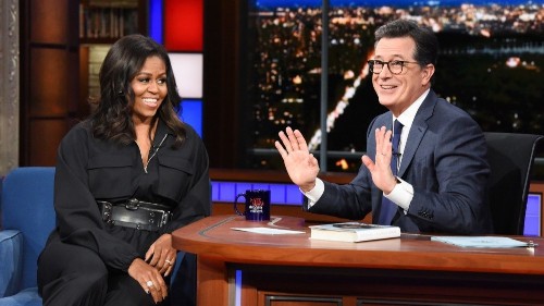 Without mentioning you-know-who, Michelle Obama talks to Stephen Colbert about 'moral leadership' in the White House - Los Angeles Times