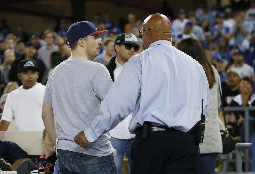 Dodgers' Adrian Gonzalez wrestles with fan for foul ball - Los Angeles Times