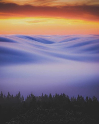 Enchanting Long-Exposure Photo of Full Moon Illuminating Fog Over California