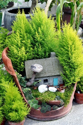 Whimsical DIY Project Transforms Broken Pots into Beautiful Fairy Gardens