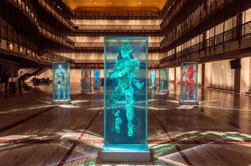 Three-Dimensional Human Collages Encased in Layers of Glass