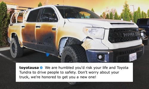 Nurse Who Saved Lives in California Fire Shares Images of Scorched Truck, Toyota Responds