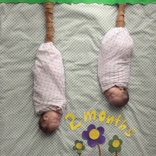 Adorable Preemie Twin Girls Playfully Pose for Creative Portraits