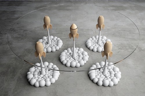 Whimsical Rocket Coffee Table Uses Playful Design for Functional Furniture