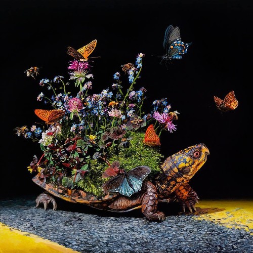 Hyperrealistic Paintings of Migrating Animals Carrying Tiny Ecosystems on Their Backs
