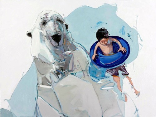 Paintings of Young Children Bonding with Playful Animals