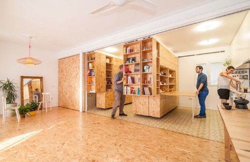 Movable Shelving System Transforms a Single Room into Separate Spaces