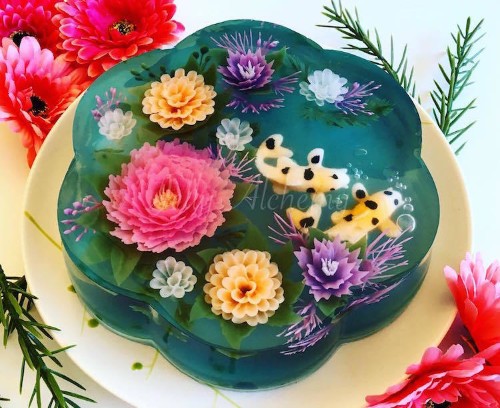 Food Artist Creates Nature-Inspired Jelly Cakes That Look Like Pretty Koi Ponds