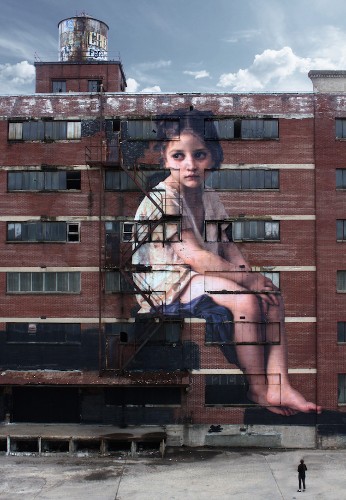 Massive Painting of Neoclassical Girl Takes Over a Seven-Story Building