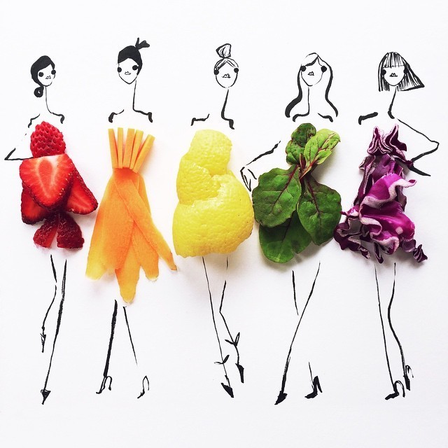 Fashion Illustrations Utilize Colorful Food Items for a Finishing Touch