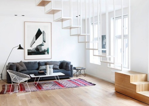 Suspended Staircase Floats Above Oslo Apartment