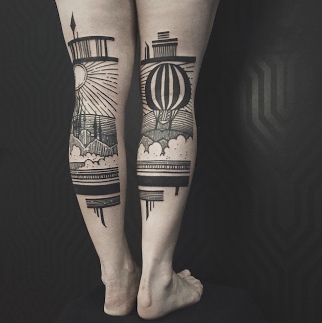 Stunning Diptych Tattoos Form Landscapes Across the Backs of Legs