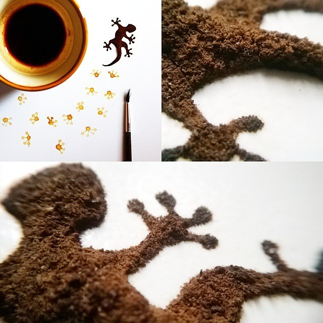 Coffee-Stained Leaf Paintings Created with Remnants of a Morning Brew