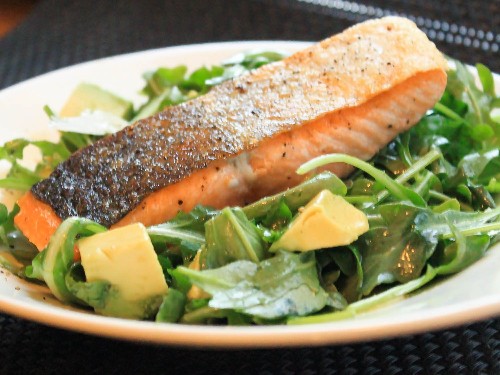 Pan-Roasted Salmon With Arugula and Avocado Salad Recipe