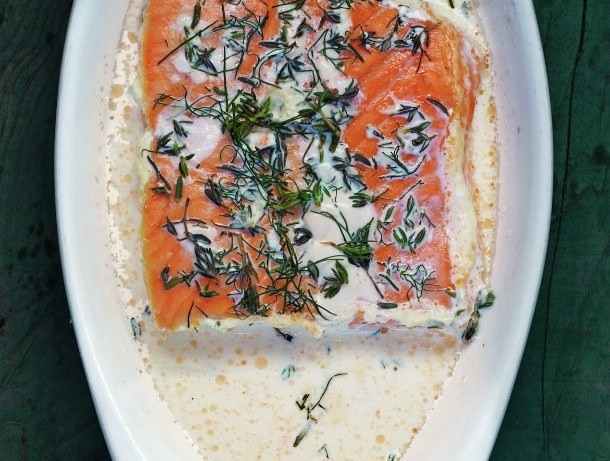 Salmon Baked in Cream With Sweet Bay, Thyme, and Dill From 'The Nourished Kitchen'