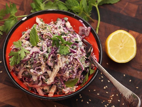 Grilled Chicken and Cabbage Salad With Creamy Tahini Dressing Recipe