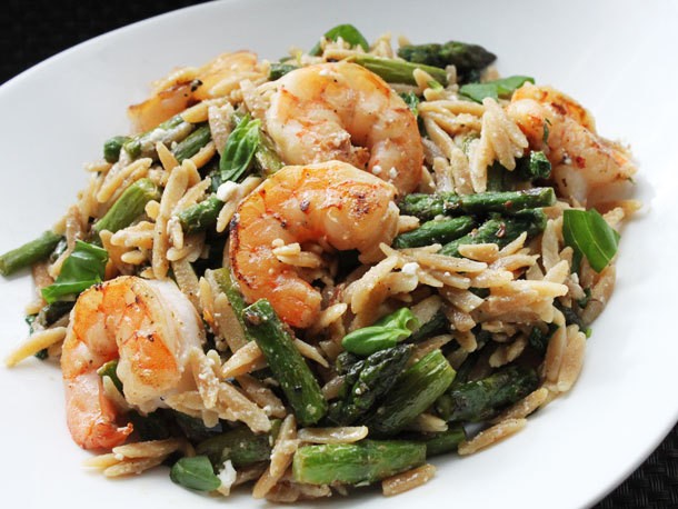 Skillet Shrimp with Orzo, Feta and Asparagus Recipe