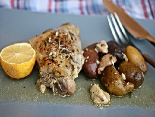 Slow Cooker Chicken With 40 Cloves of Garlic and Fingerling Potatoes