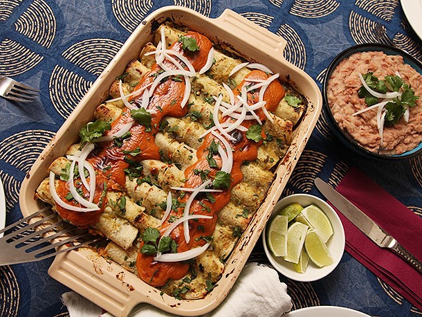 Vegan: Spinach and Hominy Enchiladas With Spicy Cashew Cream