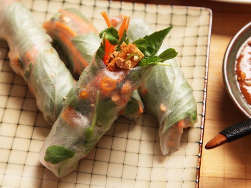 Easy Vegan Crispy Tofu Spring Rolls With Peanut-Tamarind Dipping Sauce Recipe