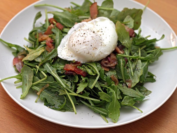 Michael Ruhlman's Warm Arugula Salad with Bacon and Poached Eggs Recipe
