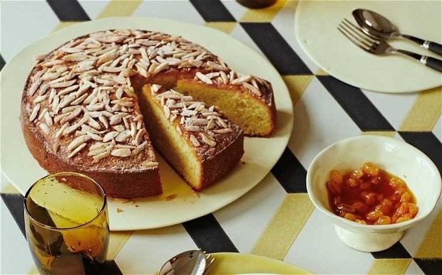 Almond and saffron cake with golden-raisin syrup recipe