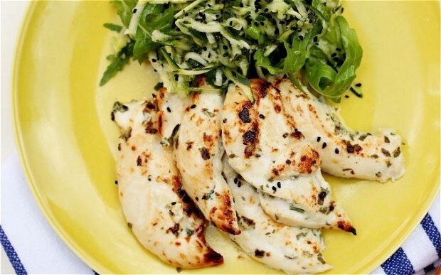 Speedy weeknight suppers: yogurt marinated chicken with courgette slaw recipe