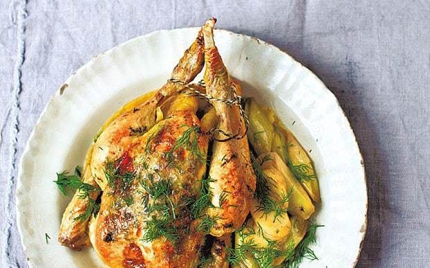 Roast chicken with dill and leeks recipe