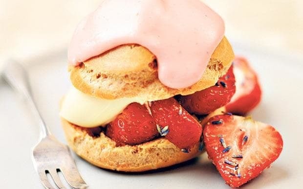 Tom Kerridge's lavender sugar strawberries in choux buns