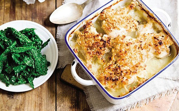 Chicken gratin and salt-baked potatoes recipe