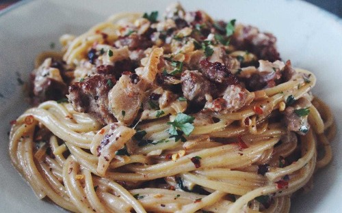 Tonight's dinner: pasta with sausage and fennel