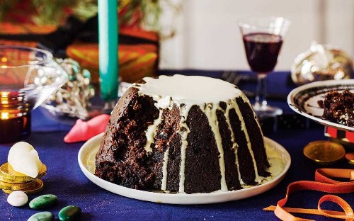 Rich Christmas pudding with pumpkin and dark chocolate