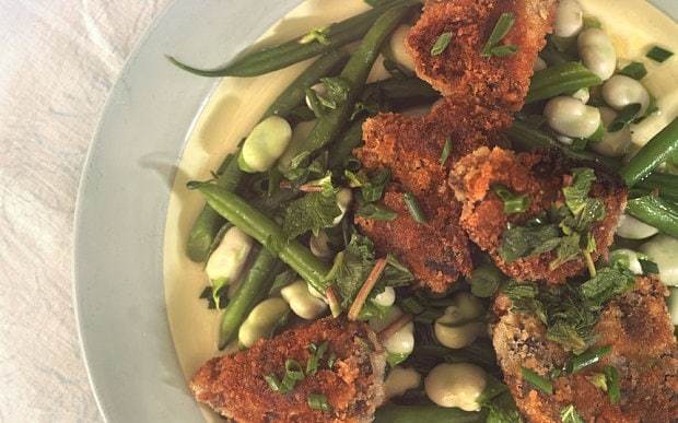 Lamb croquettes with beans, mint and white balsamic recipe