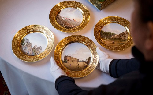Duke of Wellington's 400-piece gilt dinner set laid out for first time