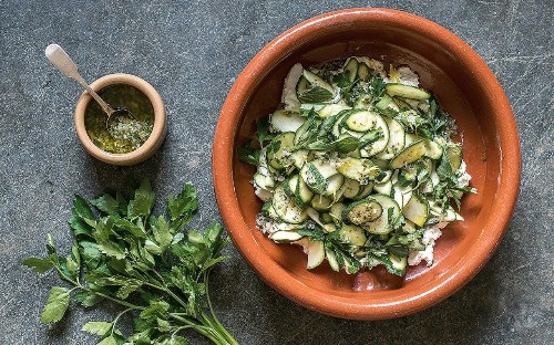 Courgette and ricotta salad with lemon and herb dressing